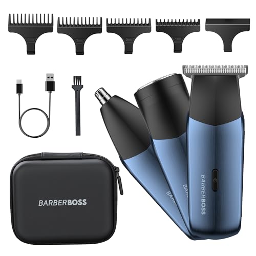 BarberBoss Zestaw trymera podróżnego 3 w 1 dla mężczyzn, trymer do brody i włosów, trymer do nosa i uszu, mini golarka, męska golarka elektryczna, podwójna kontrola prędkości, QR-2212