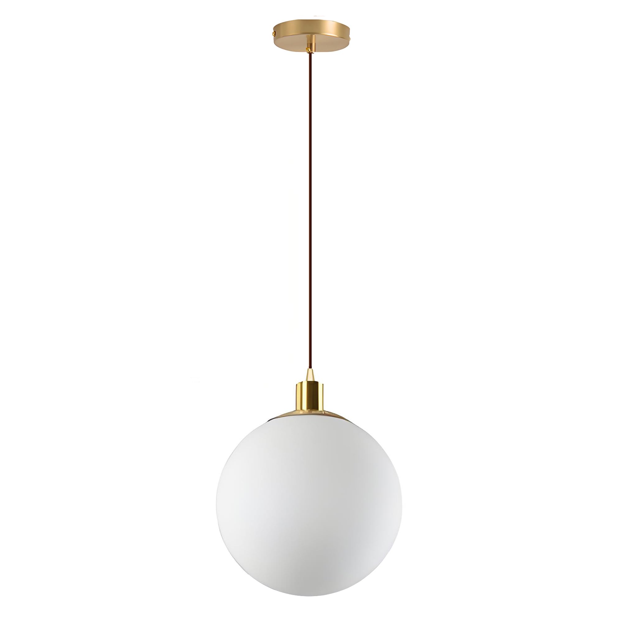 Minimalist Bereifte Weiße Glaskugel Pendelleuchte Moderne Hängelampe E27 Messing Geflochtene Litzenleiter Deckenleuchte für Schlafzimmer Salon Küche (30cm)