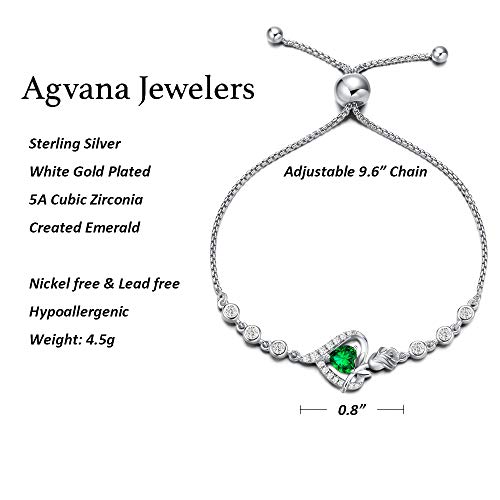 Agvana May Birthstone Jewelry Emerald Bracelet For Women Sterling Silver Tennis Bracelet Rose Flower Heart Bolo Link Bracelets Fine Jewelry Anniversary Birthday Gifts For Women Girls Mom Wife Girlfriend Lady Her #TOP5
