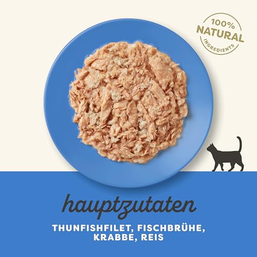 Applaws 100% natürliches Nassfutter für Katzen, Thunfischfilet mit Krabben in Brühe - Packung mit 12 x 70g Beuteln