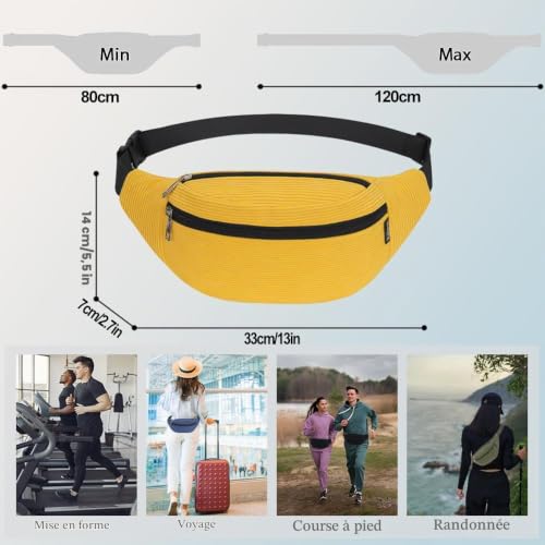 Sac Banane, Sac à la Taille Ceinture de Course Homme Femme Sacoche Banane Réglable pour Cyclisme Gym Balade Escalade Voyage Randonnée Vacances (Jaune) – vue 5