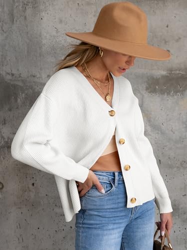Anrabess Women Cardigan Sweaters 2024 Fall Oversized Button Open Front Knit Lightweight Cardigans Fall Outfits Outerwear White Small thumb #2