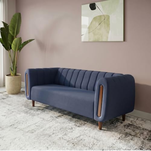 Image of Interio by Godrej Sofa Paramount 3 Seater Fabric Sofa for Living Room, 1-Year Warranty, Solid Wood, Ocean Blue