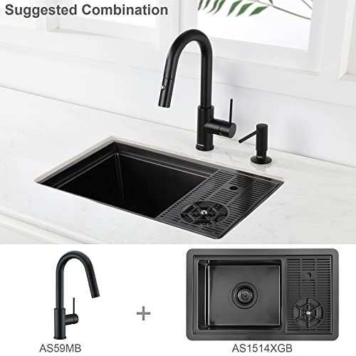 Aguastella As1514Xgb Gunmetal Black Bar Sink With Glass Rinser Stainless Steel Undermount Prep Kitchen Sink 23-1/4 X 14 Inches Single Bowl #TOP5