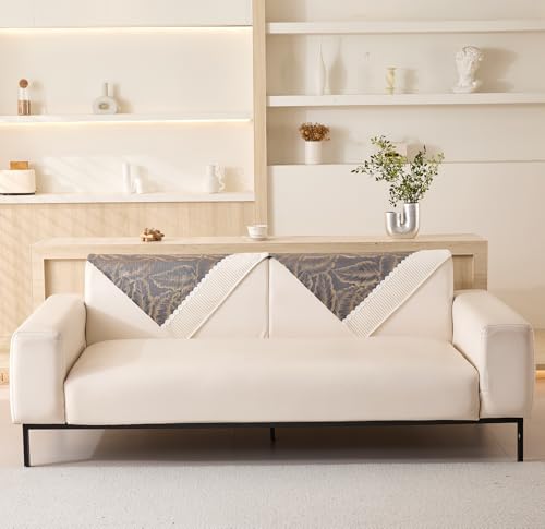 Image of House of Quirk Sofa Cover Mat Leaf Pattern Chenille Fabric Seater Sofa Slipcover Anti-Slip Stretch Seat Pad from Pets Replacement Protector (One Seater, Grey Gold, 90x70cm)