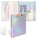 Etzul 3-Ring Binder 1-inch with Clipboard, Holographic Silver Glitter Design, Including 5 Divider Pages, File Bag and Spine Label - Perfect for Schools, Offices and Organizations