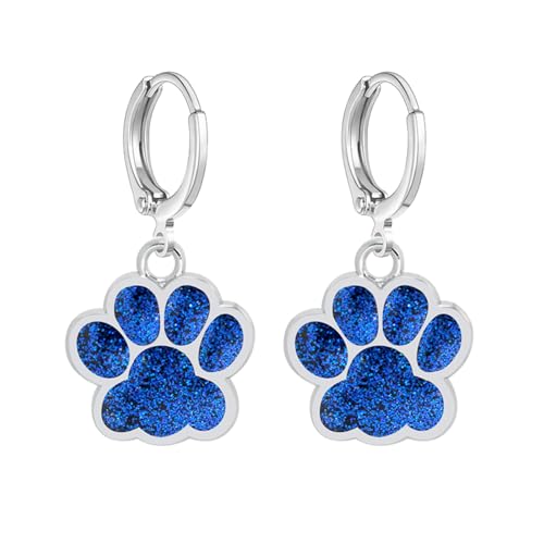 Dreuyet Paw Print Dangle Drop Hoop Earrings for Women Glitter Cute Puppy Dog Paw Hoop Earrings Huggie Charm Cat Paw Earrings Dainty Small Footprint Animal Earrings for Dog Cat Pet Lovers