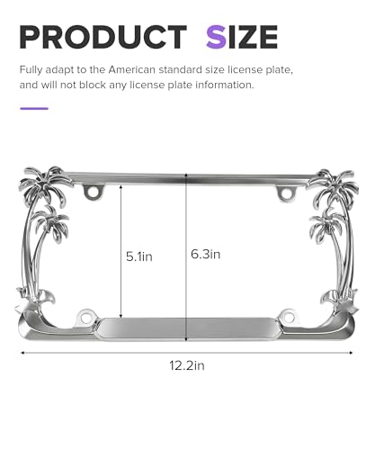 PAIYUE License Plate Frames,Car Accessories Universal Rust-Proof Palm Tree License Plate Frame with Screw Caps,Automotive Replacement,Suitable for Most Cars,Trucks,SUV,Sedans,Front and Rear