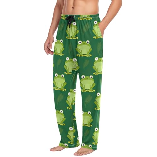 CHIFIGNO Men PJ Pants Lightweight Sleep Pants for Husband Boyfriend Cute Cartoon Frogs S4