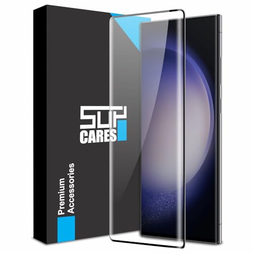 Image of SupCares Military-Grade Curved Full Glue Tempered Glass Screen Protector for Samsung Galaxy S23 Ultra (6.8 Inch) With Easy Self Installation Kit | Fingerprint Working | Edge to Edge Coverage | Black