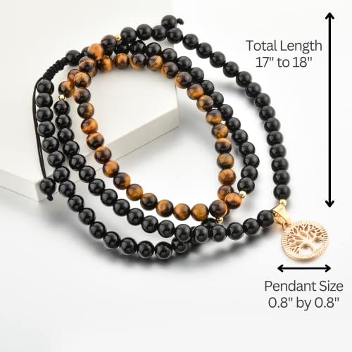 Alaigra Obsidian Necklace Tree Of Life Beaded Necklace For Men And Women Black Obsidian Tiger Eye Mens Beaded Necklaces Buddhist Rainbow Obsidian Beads Celtic Tree Of Life Pendant #TOP1