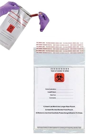250 Pack Biohazard Lab Transport Bag Standard 6" x 10" Plastic Self-Adhesive Clear Patient Name Laboratory Bags