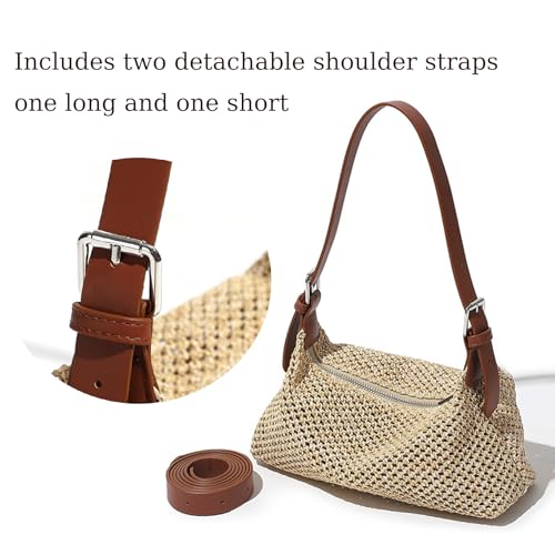 Image of Straw Beach Tote Bag for Women Summer Straw Purse Mini Beach Vacation Purses Small Woven Clutch Crossbody Shoulder Bag