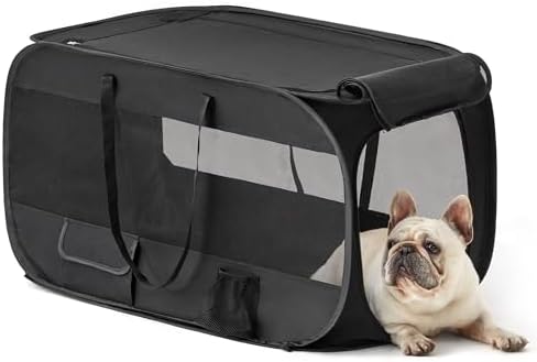 Love’s cabin 36in Portable Upgrade Large Dog Bed – Pop Up Dog Kennel, Indoor Outdoor Crate for Pets, Portable Car Seat Kennel, Cat Bed Collection, Black