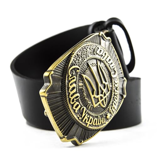 Leather belt with handmade Ukrainian trident solid brass buckle "Glory to Ukraine! Glory to the heroes! "2