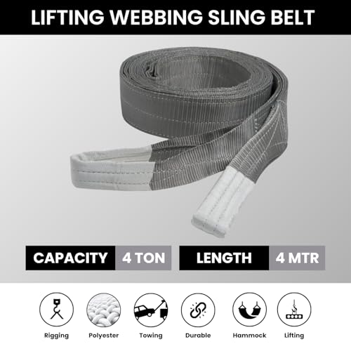 Image of Heavy Duty Polyester Sling Belt (Pack of 2) | Reinforced Webbing Belt for Industrial, Construction & Handling Work Grey (4 Ton 4 Mtr)