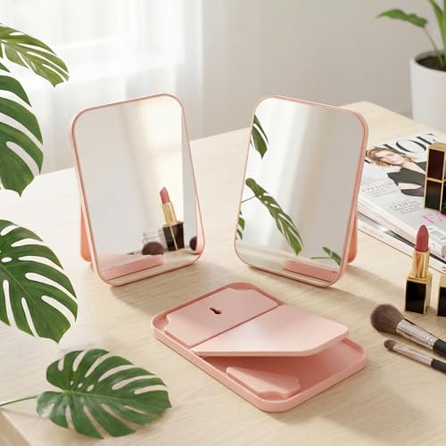 6 espejos de maquillaje plegables rosas para escritorio miniatura 2