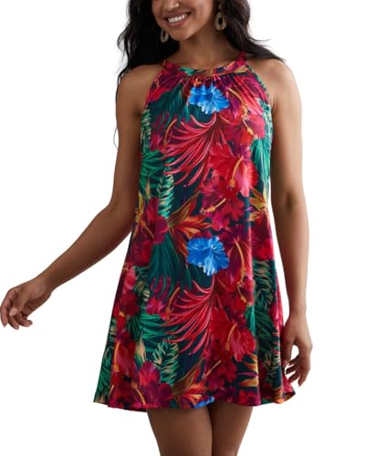 Image of ANYFITTING Summer Dress with Built in Bra Casual Beach Sundress Flowy Halter Mini Short Dresses for Women 2026