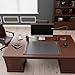 Dacasso Wood & Leather Pad with Side Rails Luxury Leather Desk Blotter for Writing, 34” x 20”, Walnut & Black