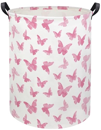 Image of Butterfly Pink Laundry Hamper Girls Laundry Hamper Baby Laundry Basket Cute Toy Storage Bin Kids Hamper Butterfly Room Decor(Pink Butterfly)