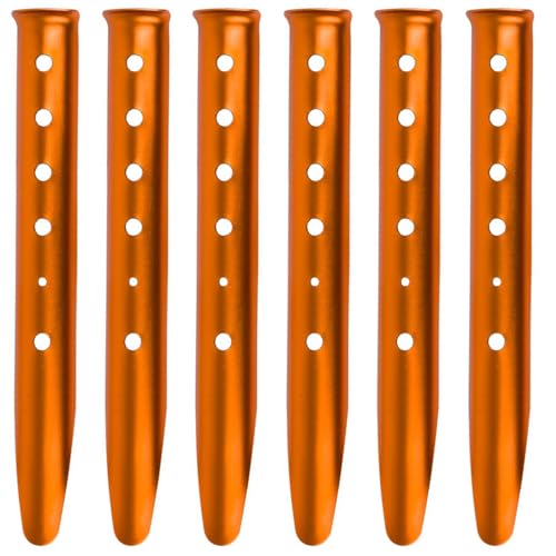 TRIWONDER Tent Stakes Pegs for Snow Sand Beach Canopy Heavy Duty Ground Anchor Stakes Tent Nail Aluminum U-Shaped Camping Hiking Backpacking 6Pcs (Orange - U-Shaped - 12.2 Inches)