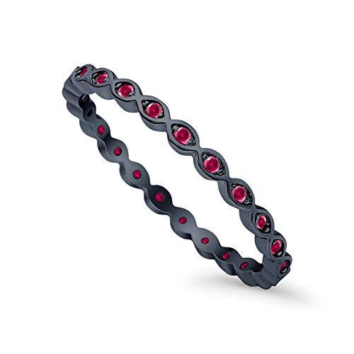 Blue Apple Co. Black Tone, Simulated Ruby CZ Size-10 Full Eternity Stackable Band Ring Round Simulated Cubic Zirconia 925 Sterling Silver