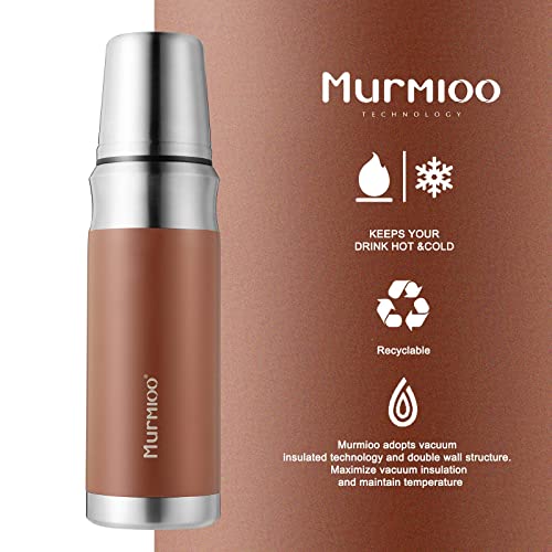 Murmioo Travel Vacuum Flask，Stainless Steel Insulated Bottle, Built-In Cap Cup, Cold For 24 Hours, Heat For 12 Hours, Bpa Free Leak Proof, Sweat Free 17Oz/500Ml Brown #TOP2