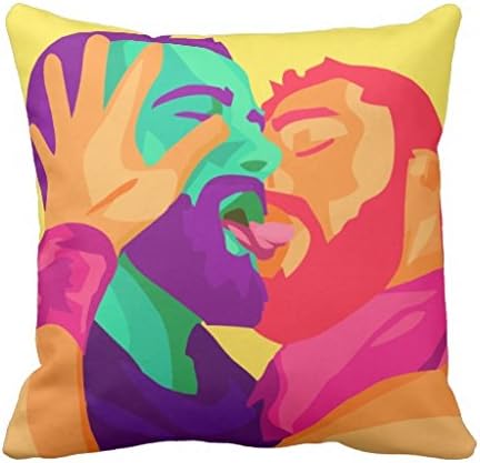 Gay Men Kissing, Rainbow Art, Colorful Pillow Cover 16x16