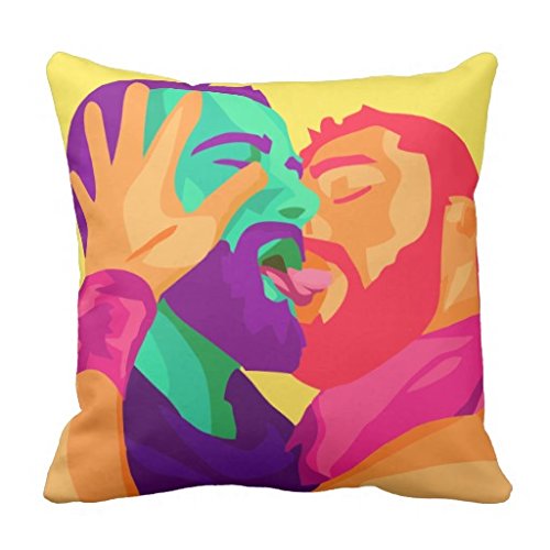 Gay Men Kissing, Rainbow Art, Colorful Pillow Cover 16x16