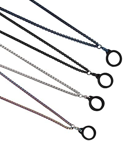 ZUYOOK JU-UL Anti-Lost Metal Necklace,5pcs Color Protective Case Silicone Covers+2pcs Lanyard Accessory, Carrying Kit Lanyard for VA-P-e Holder Rubber Rings (Black+Silver)