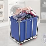 WUDLEP 400L Commercial Laundry Trolley on Wheels, Heavy Duty Stainless Steel Laundry Basket, Large Hotel Folding Laundry Cart for Washing, 90 x 65 x 80 cm