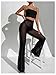 Verdusa Women's Mesh Sheer See Through Bell Bottom Flare Pants High Waisted Long Trousers Black Medium