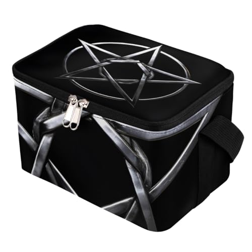 Lunch Bags for Women Men 9 Cans,Gray Metal Pentagram Hot & Cold Food Delivery Bag Insulated Grocery Bag Insulated Lunch Box Magic Circle Cooler Bag for Office Work Picnic Beach