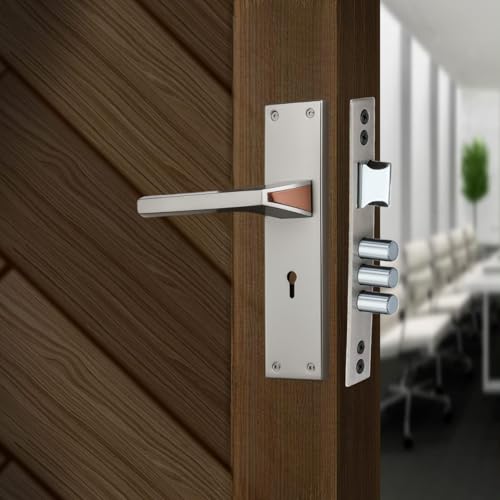 Image of Mortise Door Lock Handle Set | 8 inch steel lockset 1015 KY | 6 lever 65mm Double turn Lock Mechanism | Suitable for Left & Right Handed Living Room Doors, Bedroom Door (SS /Rose Gold Finish)