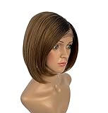 SLEEK 27,9 cm (11 Zoll) synthetische kurze Perücke, geflackertes Volumen, Frisur mit Seitenscheitel, Fransen-Detail, Lace-Front-Perücke für Frauen, hitzebeständige Faser, 105 g Omberfarbene Perücke