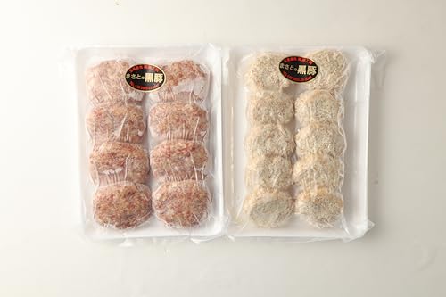 [まさとの黒豚ハンバーグ・メンチカツセット 2種計16個]翌々月末迄に順次出荷