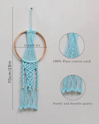 Image of Homesake Macrame Dream Catchers for Bedroom Adult Dream Catcher Wall Decor Large Boho Wall Hanging Wood Beads Tassels Home Decoration Ornament Craft Gift, Set of 2 (Turquoise)