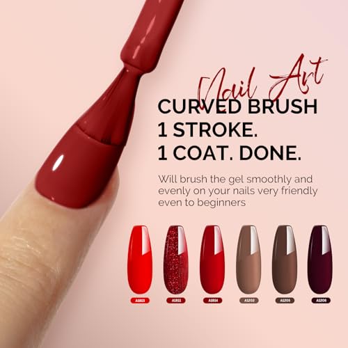 Image of MelodySusie Red Brown Gel Nail Polish Set - 6 Colors Burgundy Red Glitter Beige Brown Soak Off UV LED Gel Polish Gift for Women Nail Art Manicure Salon DIY Nail Design Decoration at Home