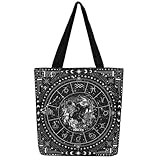 Feelyou Zodiac Canvas Tote Bags for Women PISCES Large Capacity Shoulder Handbags Moon Star Pattern Travel Beach Bag Universe Cloud Galaxy Reusable Grocery Bag for Shopping Gym