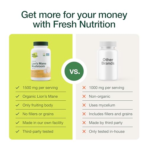 Fresh Nutrition FGHJ-602 Organic Lions Mane Mushroom Capsules - Strongest Dna Verified Formula - Rich In Alpha Glucan - Powerful Superfood Supplement thumb #3