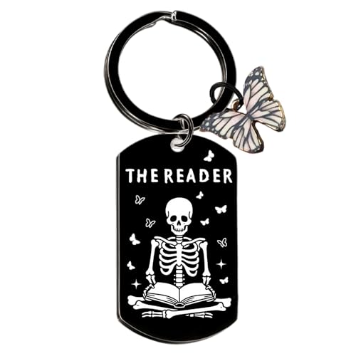 Tihnvk Halloween Keychain Book Lovers Gifts for Women Men Ghost Keyring Skull Gift for Reader Halloween Accessories Birthday Gifts for Reader Spooky Gifts