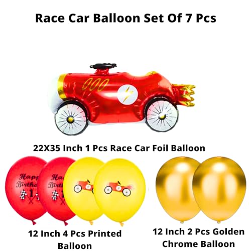 Image of Party Decorz Racing Car Balloon Set of 7 Pcs (1pcs Racing Car Foil Balloon + 4pcs Car Printed Balloon + 4pcs Chrome Balloon) For Racing Car Theme, Birthday Party Decoration