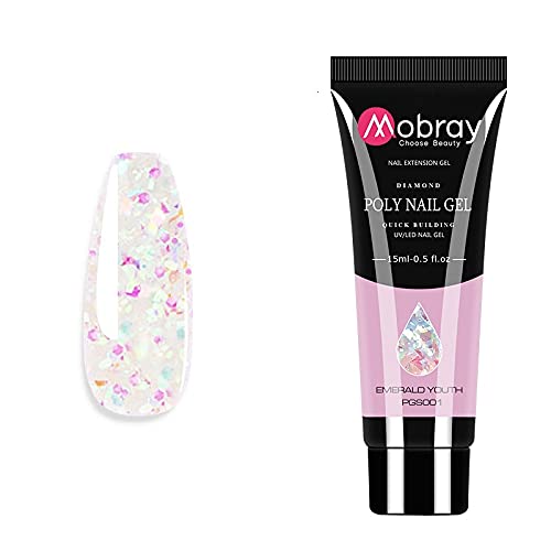 MOBRAY Glitter Nail Extension Poly Nail Gel from BELLE GAGA ™ Extend Builder Gel Finger Nail Extension UV LED Acrylic Builder Gel (Emerald Youth)