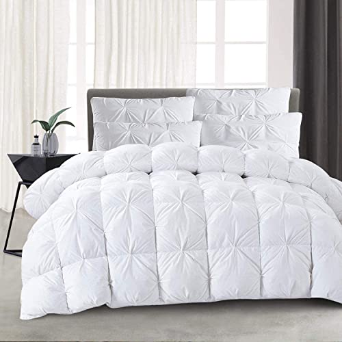 CALIFORNIA BEDDING Pinch Pleated Extra Large Oversized Comforter 136x120 Size Egyptian Cotton Down Alternative 3 Piece Duvet Insert with 8 Corner Tabs - Box Stitched, Soft & Cozy Quilt, White