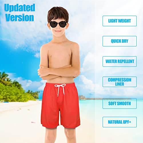 Image of Boys Swim Trunks with Boxer Brief Liner Compression Anti Chafe Swimming Shorts Stretchy UPF Quick Dry Swimsuit