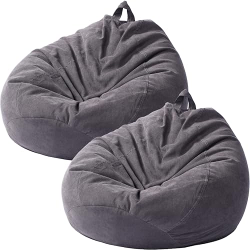 Tranqun 2 Pcs Bean Bag Cover Chair Cover Soft Corduroy Stuffed Animal Bean Bag Storage for Adults Indoor Bedroom Organizing Plush Toys(200l,Dark Grey)