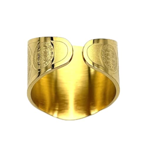 Bague Saint Benoît ajustable pour femmes et hommes | Anneau ouvert en acier