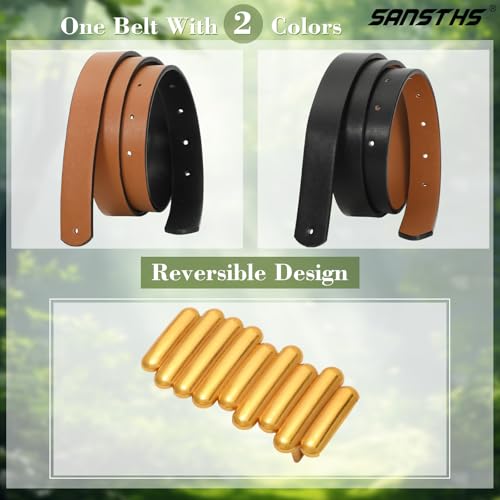 SANSTHS Fashion Women Reversible Belts for Dresses Jeans Pants, Two-in-one Skinny Belt for Women with Retro Gold Buckle, Black/Brown XXL