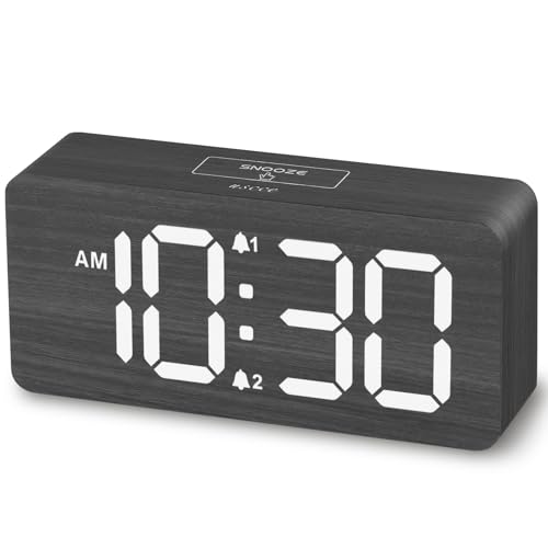 Image of uscce Wooden Digital Alarm Clocks for Bedrooms with 0-100% Dimmable Display | Desk Clock with Large Numbers for Living Room - Loud Dual Alarm for Heavy Sleepers with Volume Control - Wood Decor & Gifts