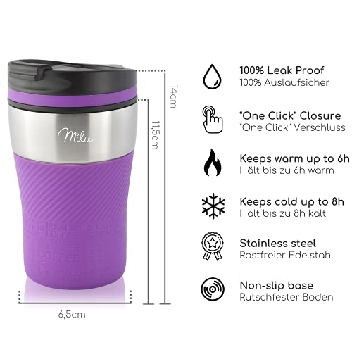 Milu thermobeker - 210 ml 100% lekvrij - isoleerbeker, koffiebeker te gaan, drinkbeker van roestvrij staal - autobeker dubbelwandige isolatie - reismokken - Travel mug (210ml, Paars) - Image 3